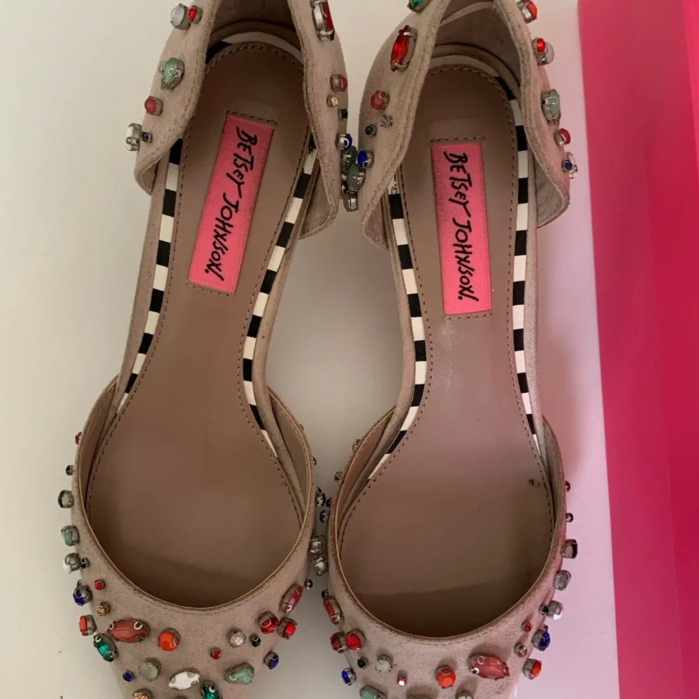 Betsey Johnson Beige Heels with Colorful Gems - Picture 7 of 10